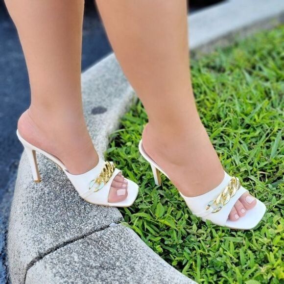 Women's White Open Square Toe High Mule Sandals - Picture 4 of 4